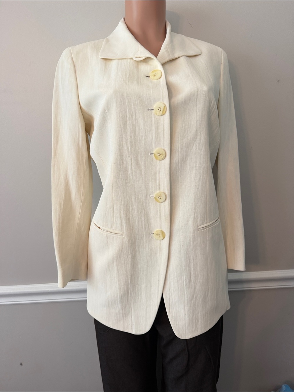 Donna Karan Cream Single-Breasted Blazer Jacket